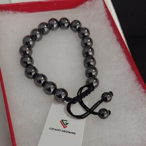 Lucano Geovanni Glossy Black Beaded Bracelet